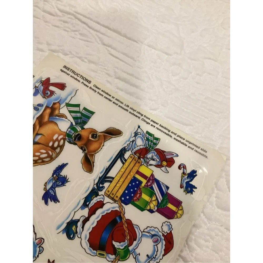 Vintage 3 Sheets of Christmas Static Cling Window Decoration